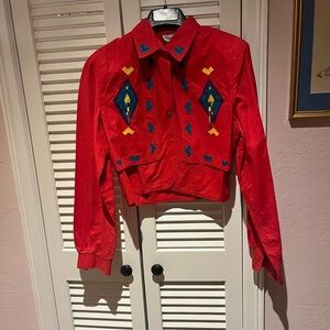 Vintage Red Western/Rodeo Style Jacket with Embroidery and beads